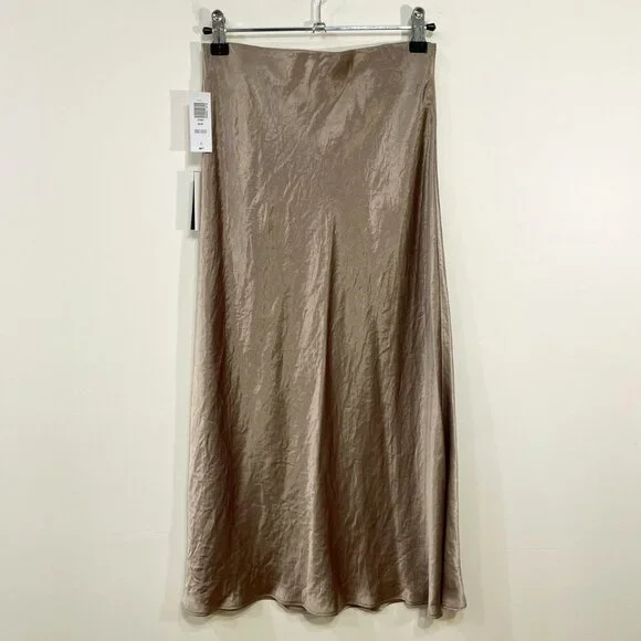 New Aritzia Satin Midi Slip Skirt Grey Taupe 2, XS - Picture 3 of 8